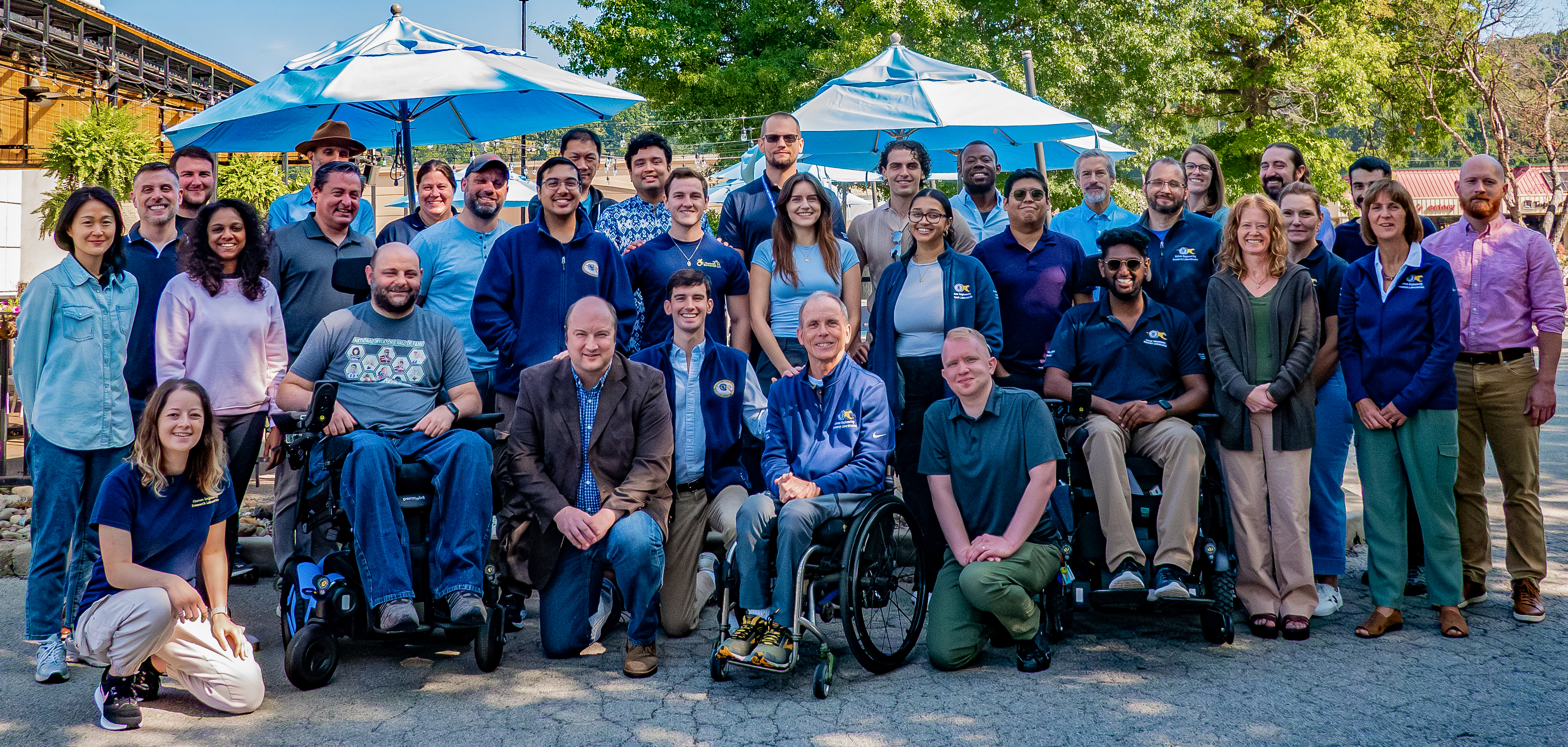 A group of people gathered at a patio